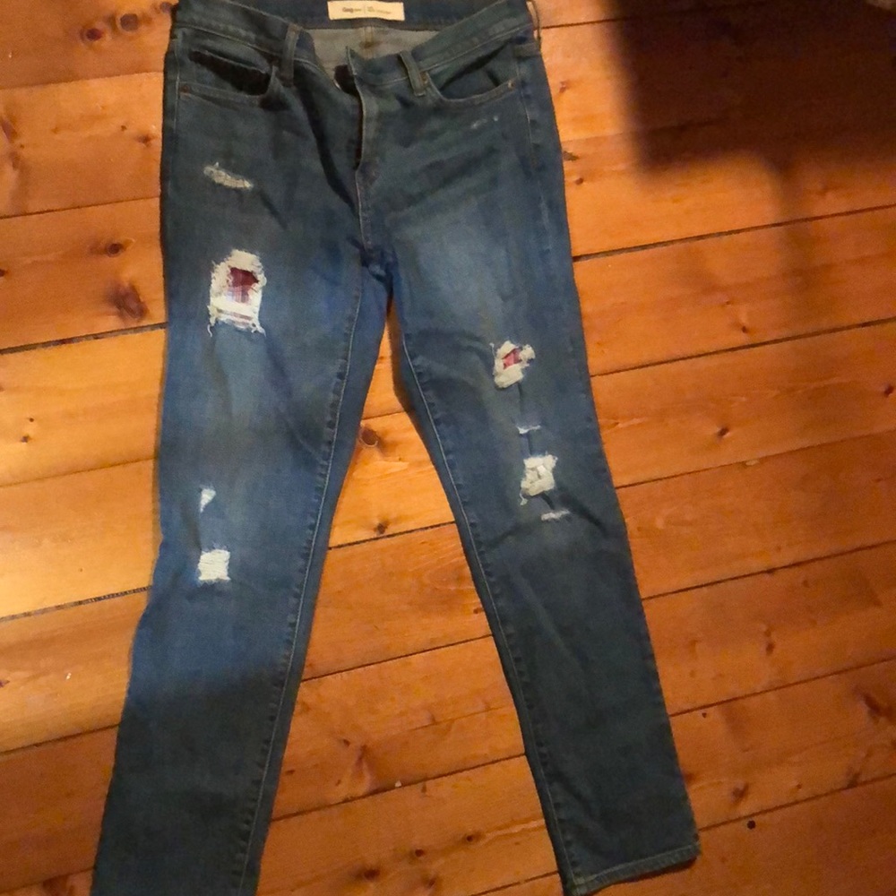 Gap jeans, with holes has plaid under holes